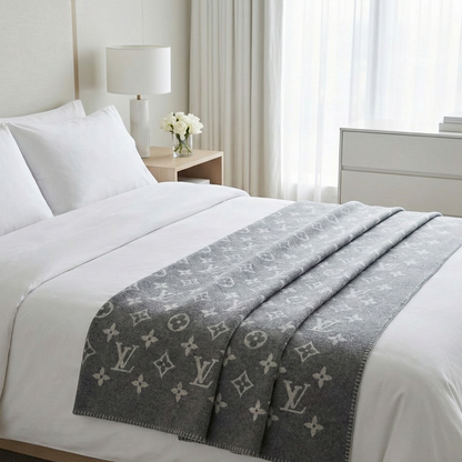 Grey Monogram Plush Blanket