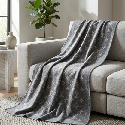 Grey Monogram Plush Blanket